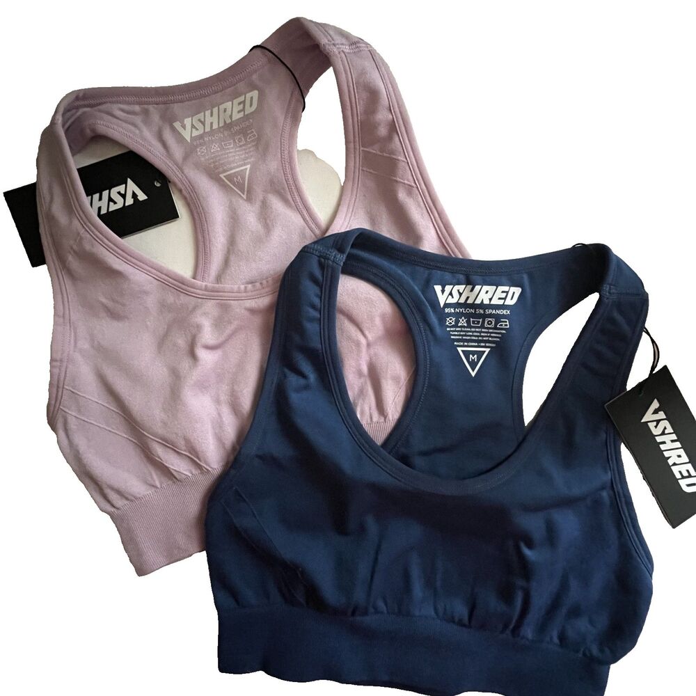 VSHRED Womens Sports Bra M Racerback Keyhole Back Lot of 2 Blue Pink